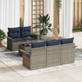 Gartensofa-set mit Kissen 6 pcs Grau und Marineblau Poly-Rattan