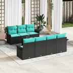 Gartensofa-set mit Kissen 8 pcs Schwarz und Türkis Poly-Rattan