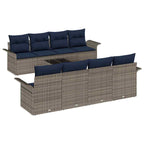 Gartensofa-set mit Kissen 9 pcs Grau und Marineblau Poly-Rattan