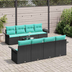 Gartensofa-set mit Kissen 9 pcs Schwarz und Türkis Poly-Rattan