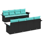 Gartensofa-set mit Kissen 9 pcs Schwarz und Türkis Poly-Rattan