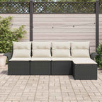 Gartensofa-set mit Kissen 5 pcs Schwarz Poly-Rattan