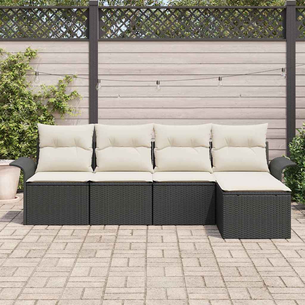 Gartensofa-set mit Kissen 5 pcs Schwarz Poly-Rattan