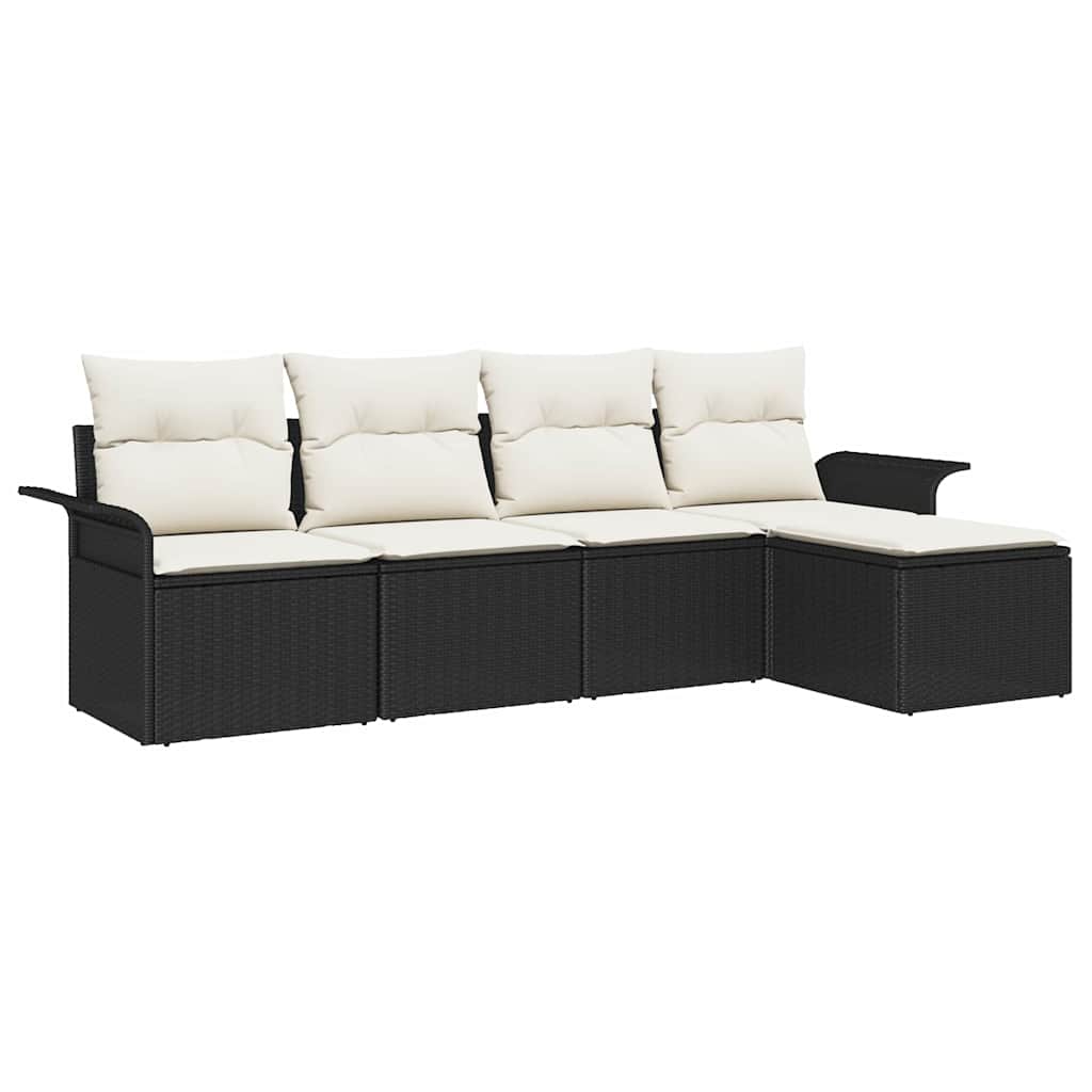 Gartensofa-set mit Kissen 5 pcs Schwarz Poly-Rattan
