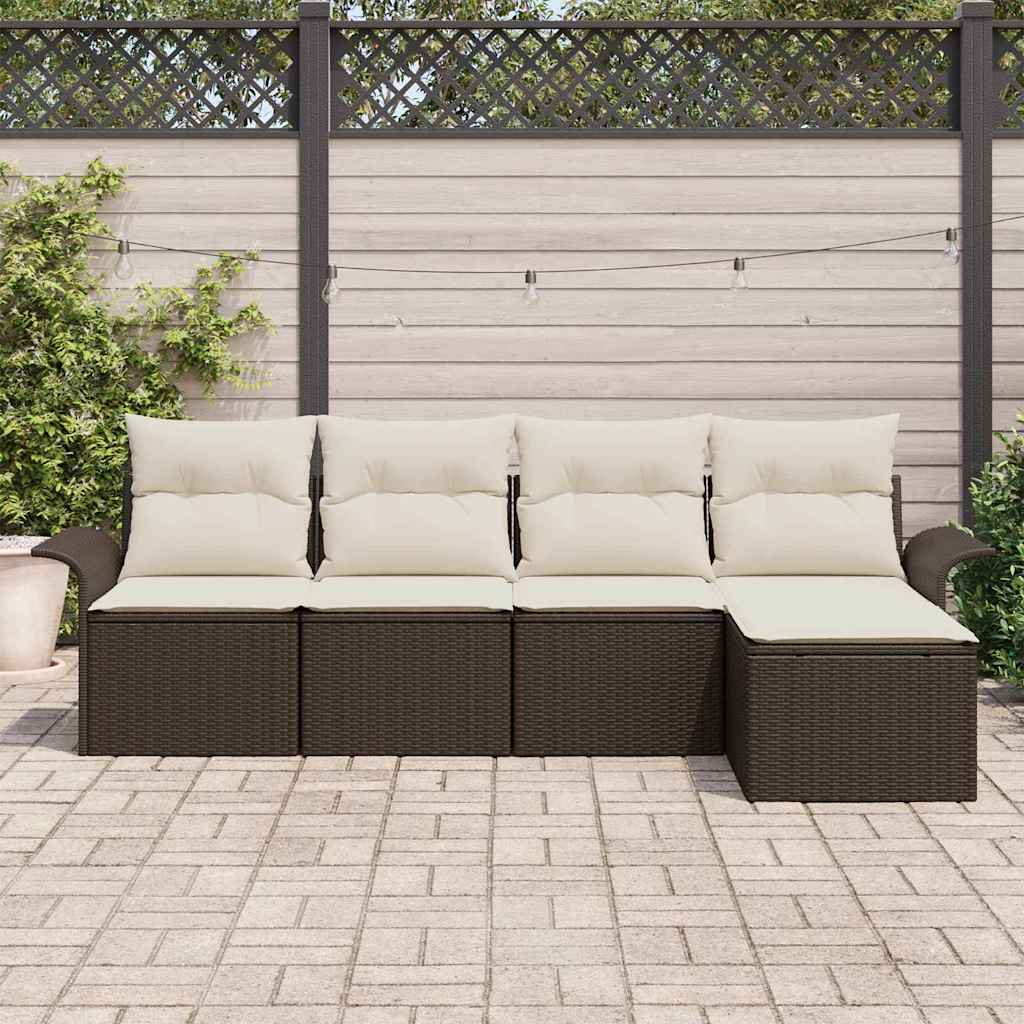 Gartensofa-set mit Kissen mit Speicher 5 pcs Braun Poly-Rattan