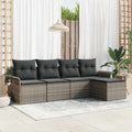 Gartensofa-set mit Kissen mit Speicher 5 pcs Grau Poly-Rattan