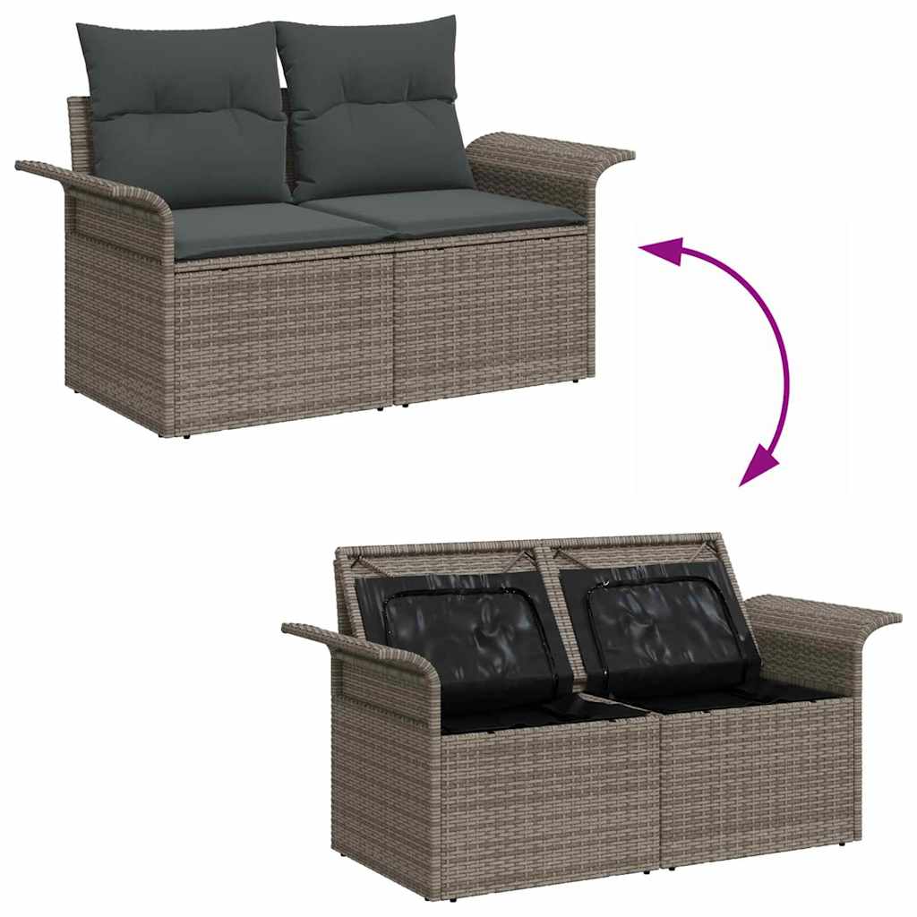 Gartensofa-set mit Kissen mit Speicher 5 pcs Grau Poly-Rattan
