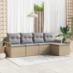 Gartensofa-set mit Kissen mit Speicher 5 pcs Beige Poly-Rattan