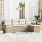 Gartensofa-set mit Kissen mit Speicher 5 pcs Beige Poly-Rattan