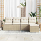 Gartensofa-set mit Kissen mit Speicher 5 pcs Beige Poly-Rattan