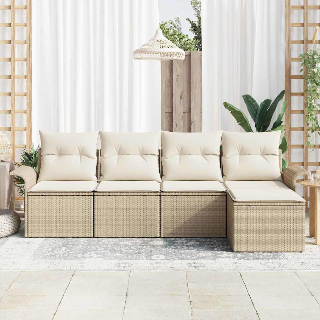 Gartensofa-set mit Kissen mit Speicher 5 pcs Beige Poly-Rattan