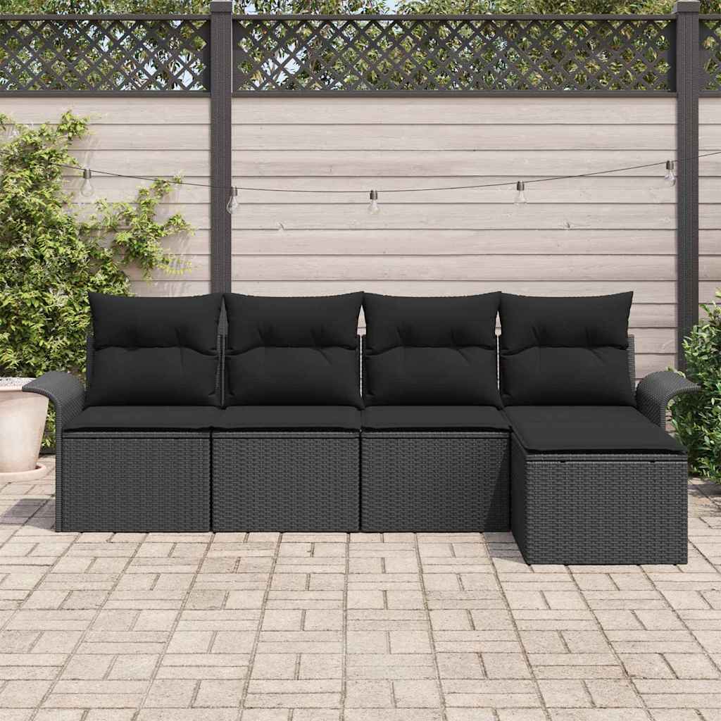 Gartensofa-set mit Kissen 5 pcs Schwarz Poly-Rattan
