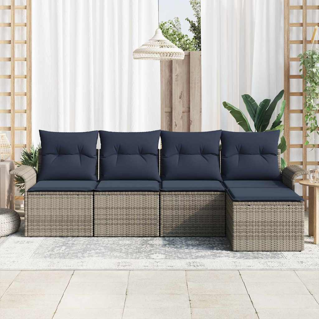 Gartensofa-set mit Speicher 5 pcs Grau Poly-Rattan