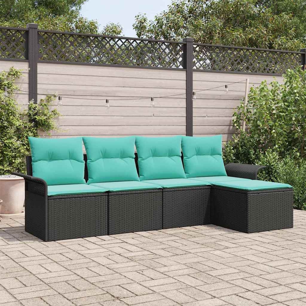 Gartensofa-set mit Speicher 5 pcs Schwarz Poly-Rattan