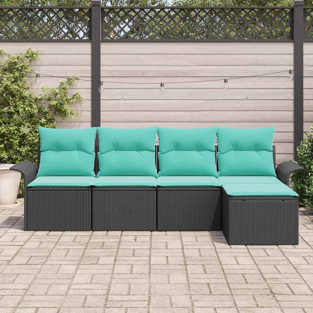 Gartensofa-set mit Speicher 5 pcs Schwarz Poly-Rattan