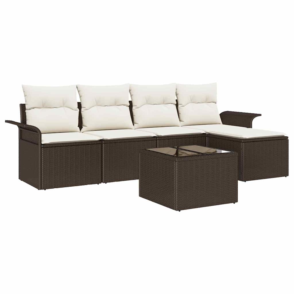 Gartensofa-set mit Kissen mit Speicher 6 pcs Braun Poly-Rattan