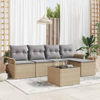Gartensofa-set mit Kissen mit Speicher 6 pcs Beige Poly-Rattan