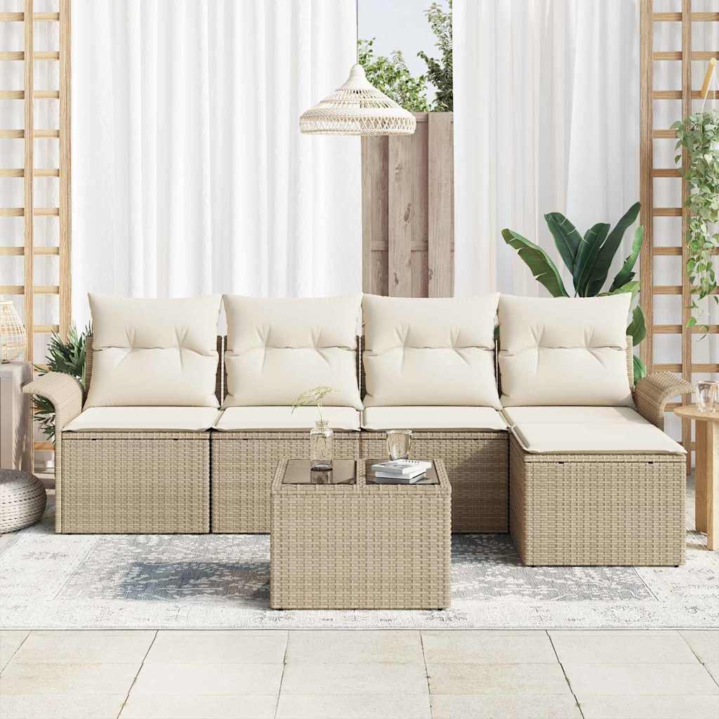 Gartensofa-set mit Kissen mit Speicher 6 pcs Beige Poly-Rattan