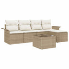 Gartensofa-set mit Kissen mit Speicher 6 pcs Beige Poly-Rattan