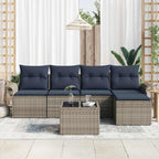 Gartensofa-set mit Speicher 6 pcs Grau Poly-Rattan