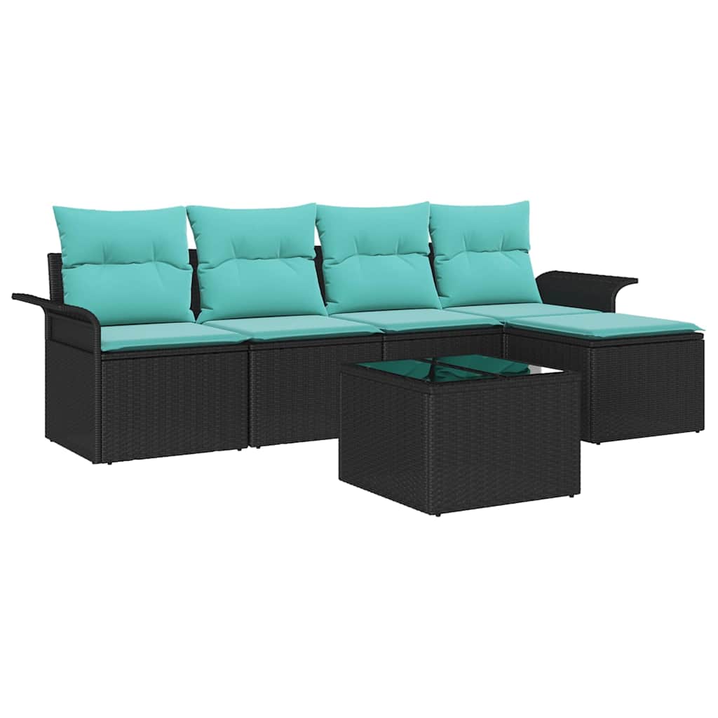 Gartensofa-set mit Speicher 6 pcs Schwarz Poly-Rattan