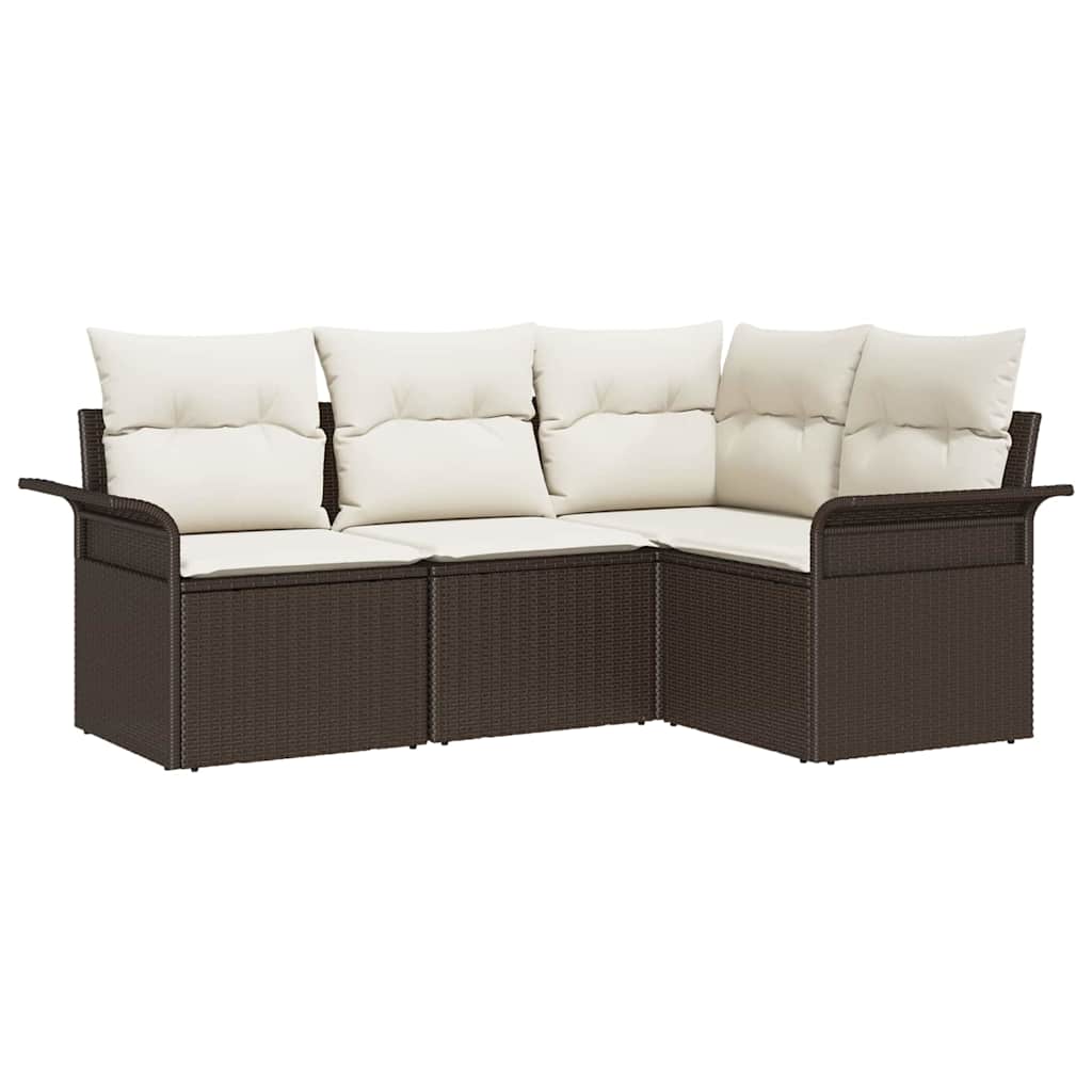 Gartensofa-set mit Speicher 4 pcs Braun Poly-Rattan