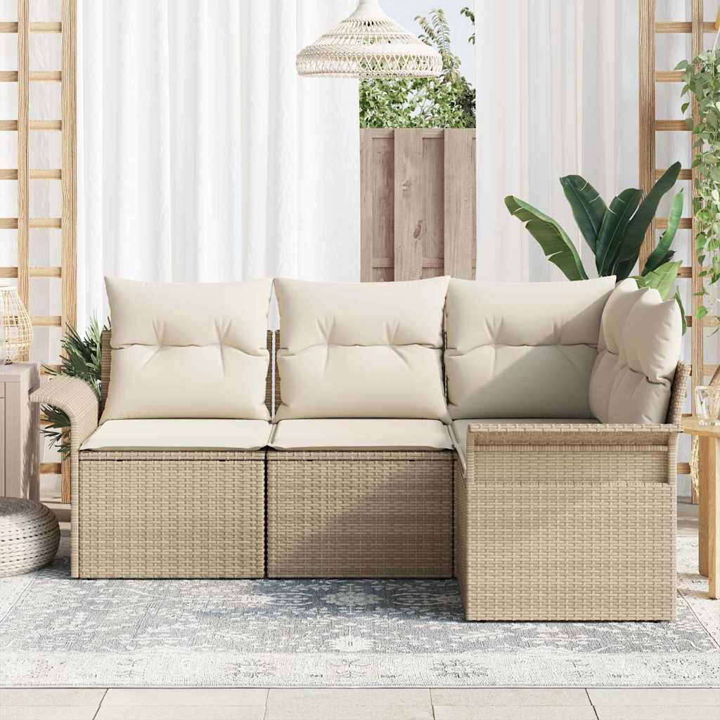 Gartensofa-set mit Speicher 4 pcs Beige Poly-Rattan