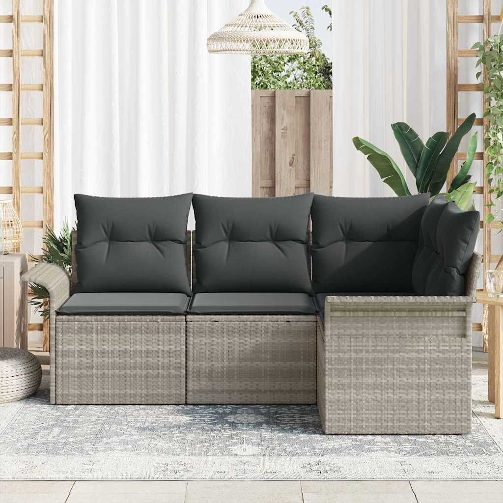Gartensofa-set mit Speicher 4 pcs Hellgrau Poly-Rattan