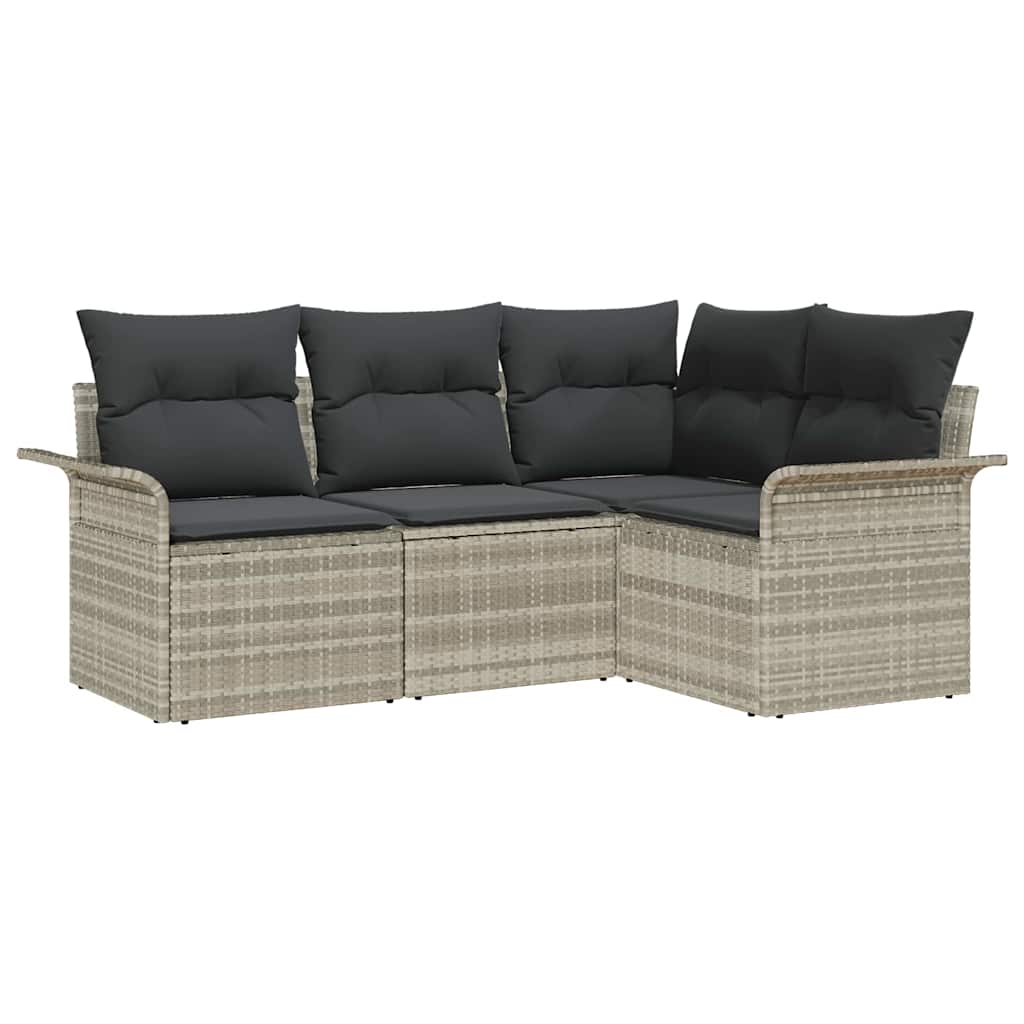 Gartensofa-set mit Speicher 4 pcs Hellgrau Poly-Rattan