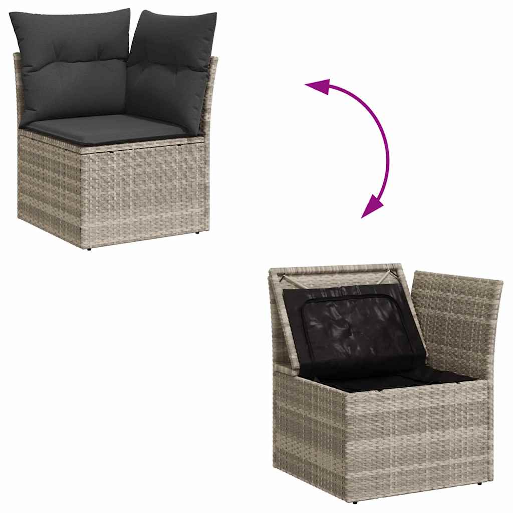 Gartensofa-set mit Speicher 4 pcs Hellgrau Poly-Rattan
