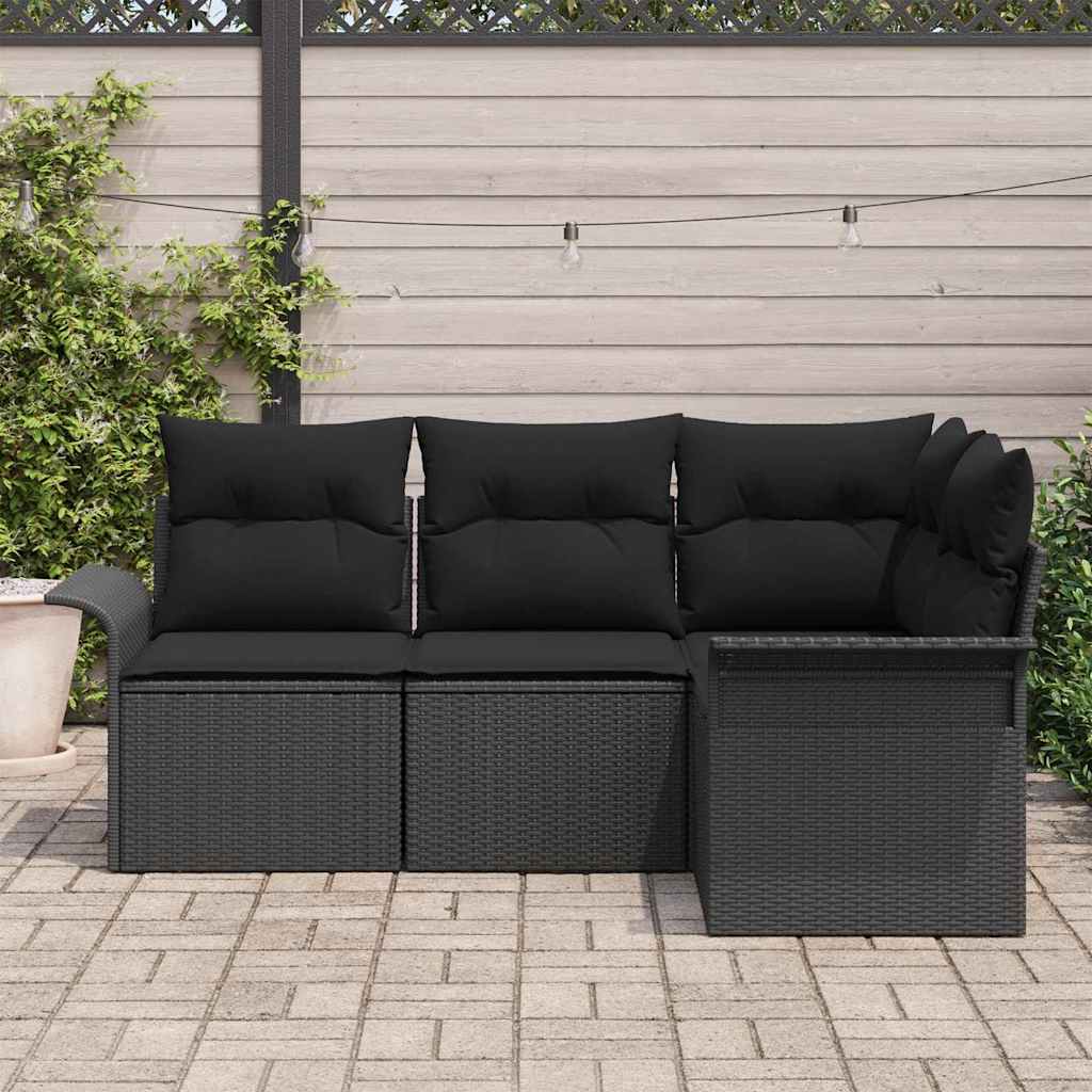 Gartensofa-set mit Speicher 4 pcs Schwarz Poly-Rattan