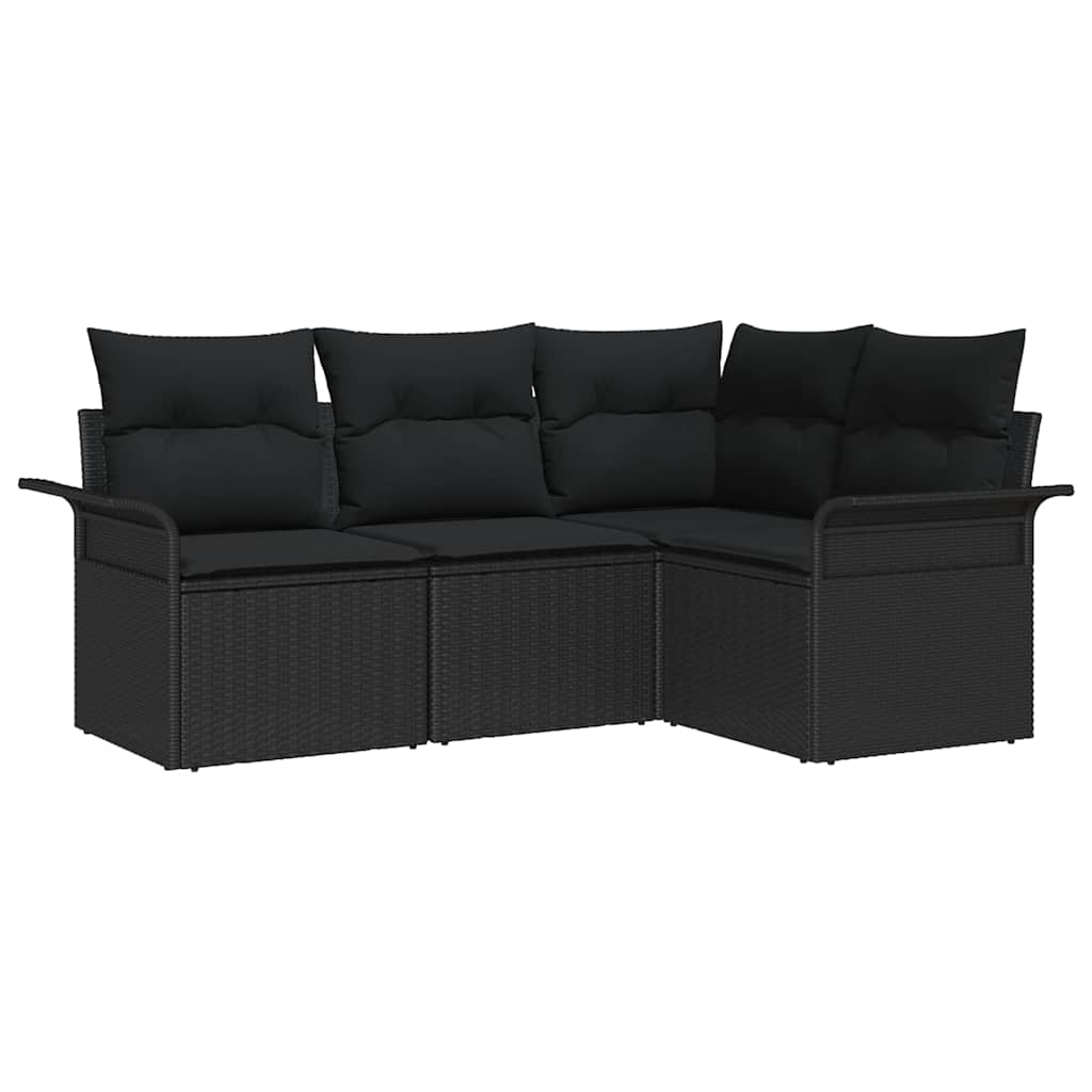 Gartensofa-set mit Speicher 4 pcs Schwarz Poly-Rattan