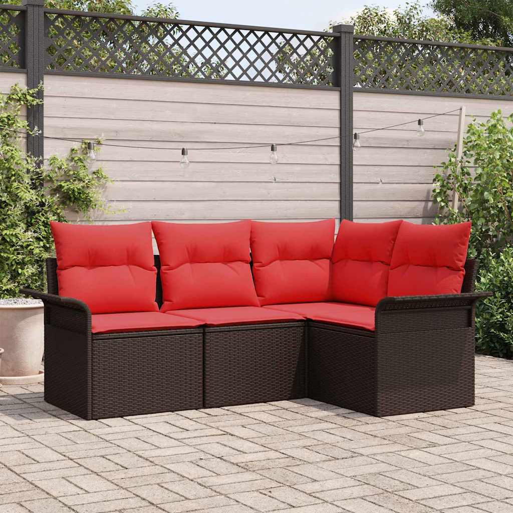 Gartensofa-set mit Speicher 4 pcs Braun Poly-Rattan