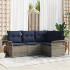 Gartensofa-set mit Speicher 4 pcs Grau Poly-Rattan