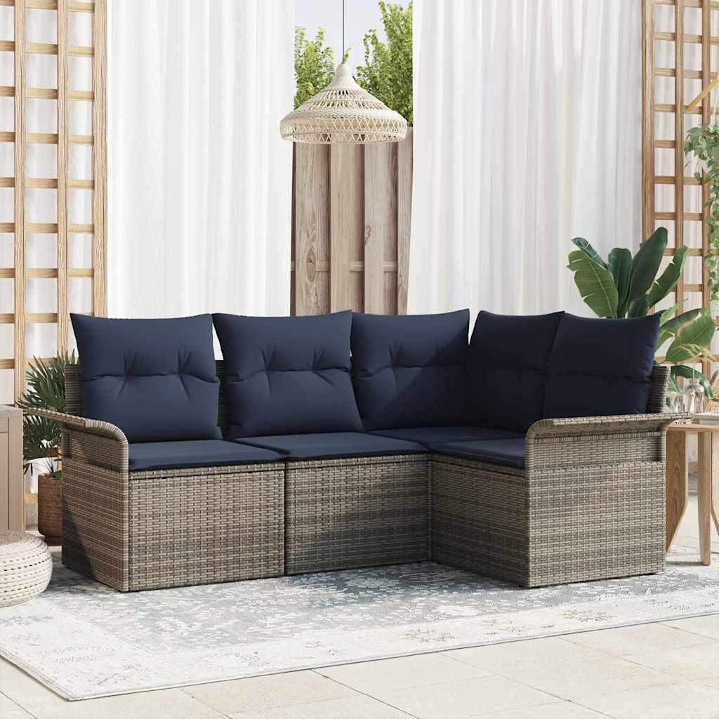 Gartensofa-set mit Speicher 4 pcs Grau Poly-Rattan