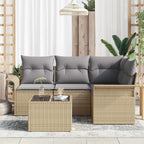 Gartensofa-set mit Speicher 5 pcs Beige Poly-Rattan