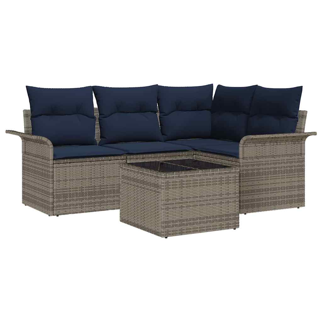 Gartensofa-set mit Speicher 5 pcs Grau Poly-Rattan