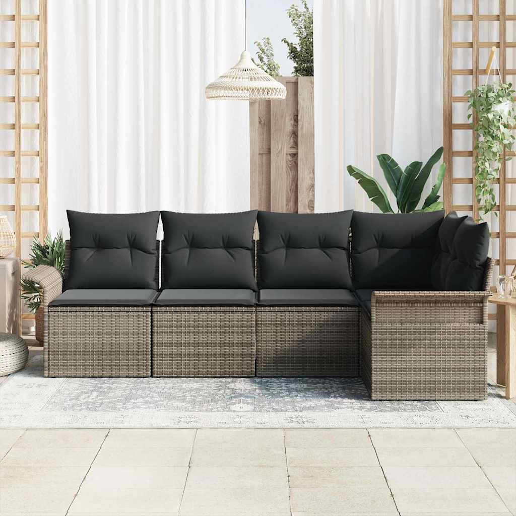 Gartensofa-set mit Speicher 5 pcs Grau Poly-Rattan