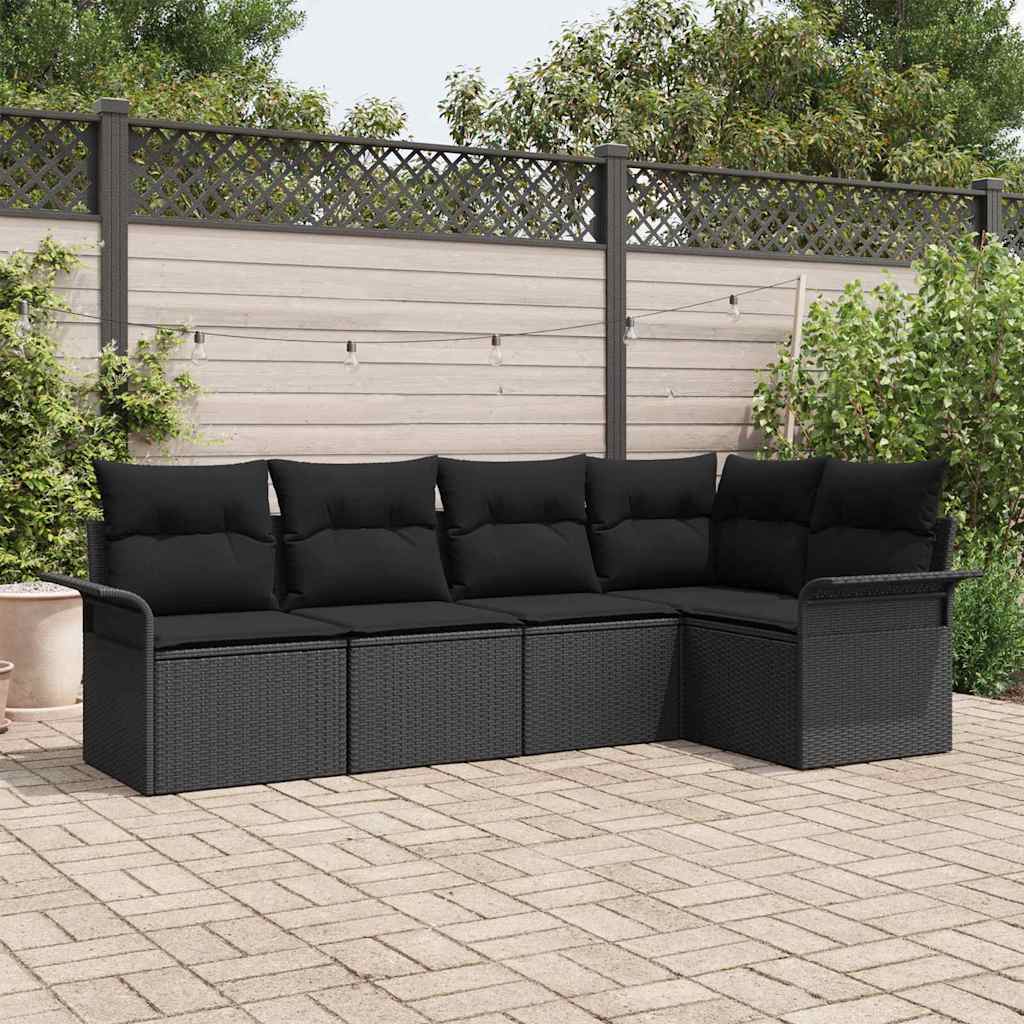 Gartensofa-set mit Speicher 5 pcs Schwarz Poly-Rattan