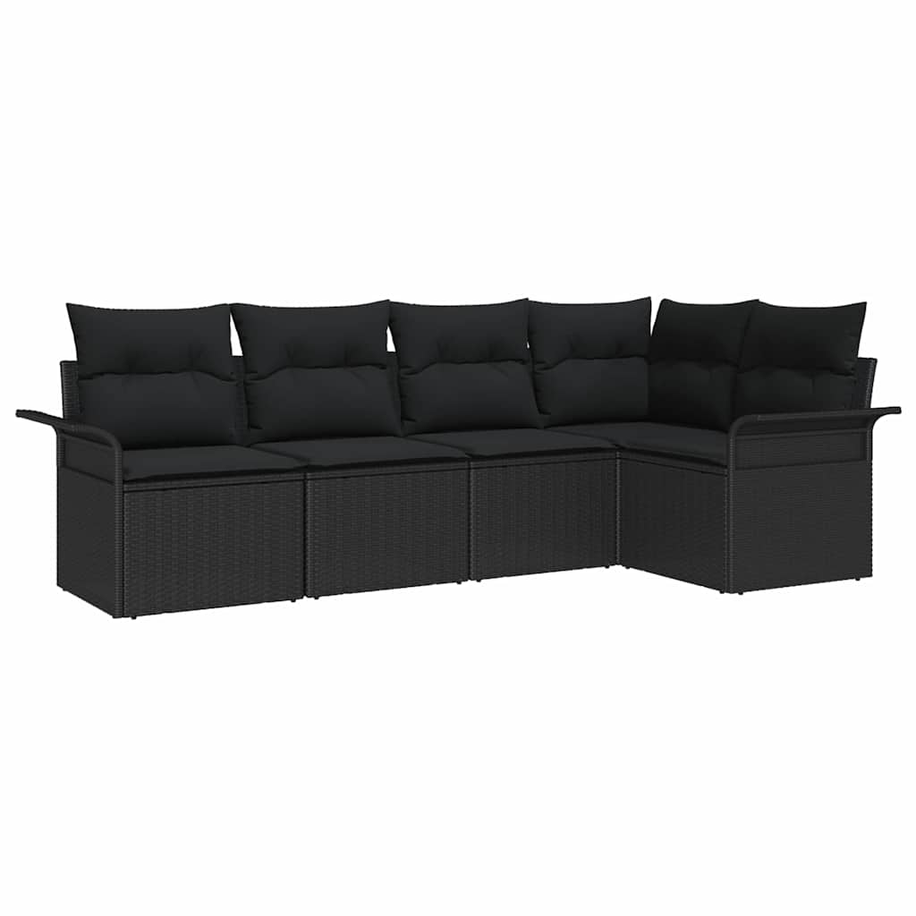 Gartensofa-set mit Speicher 5 pcs Schwarz Poly-Rattan