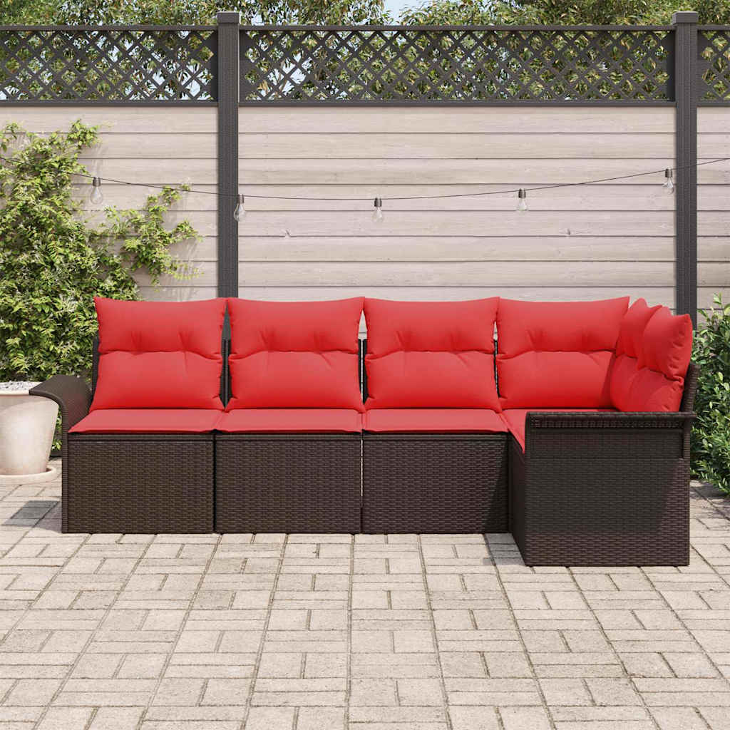 Gartensofa-set mit Speicher 5 pcs Braun Poly-Rattan