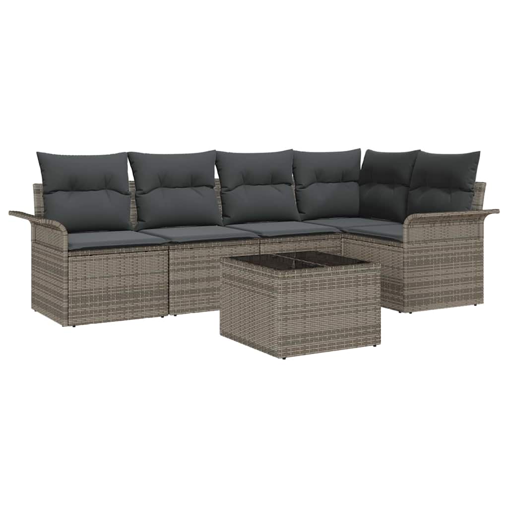 Garten-Sofa-Set mit Kissen mit Speicher 6 pcs Grau Poly Rattan