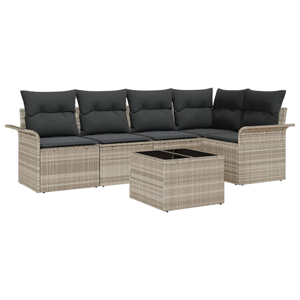 Garten-Sofa-Set mit Kissen 6 pcs Hellgrau Poly Rattan