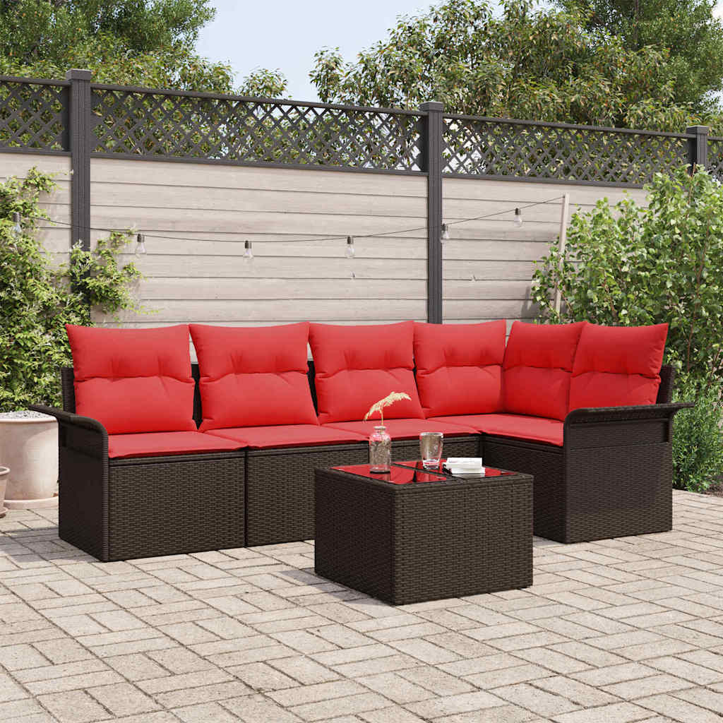Gartensofa-set mit Speicher 6 pcs Braun Poly-Rattan