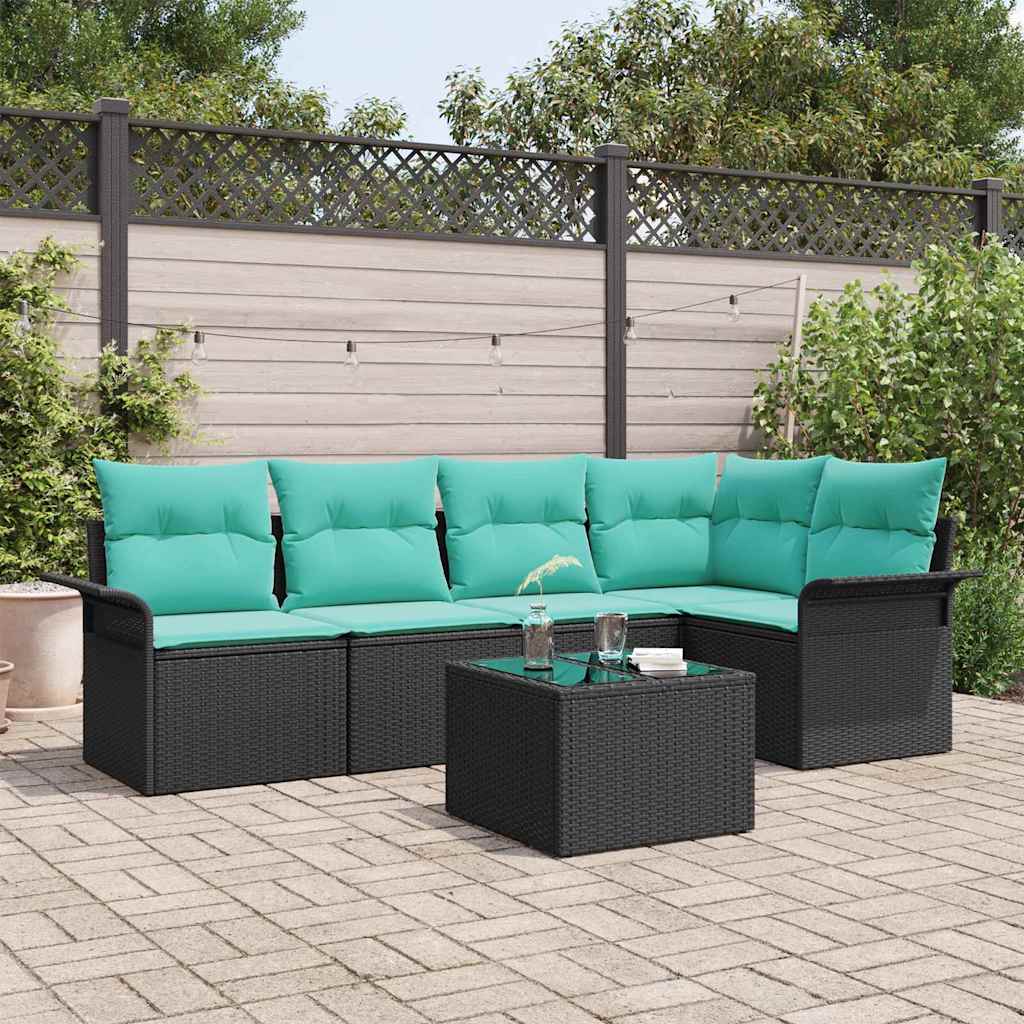 Gartensofa-set mit Speicher 6 pcs Schwarz Poly-Rattan