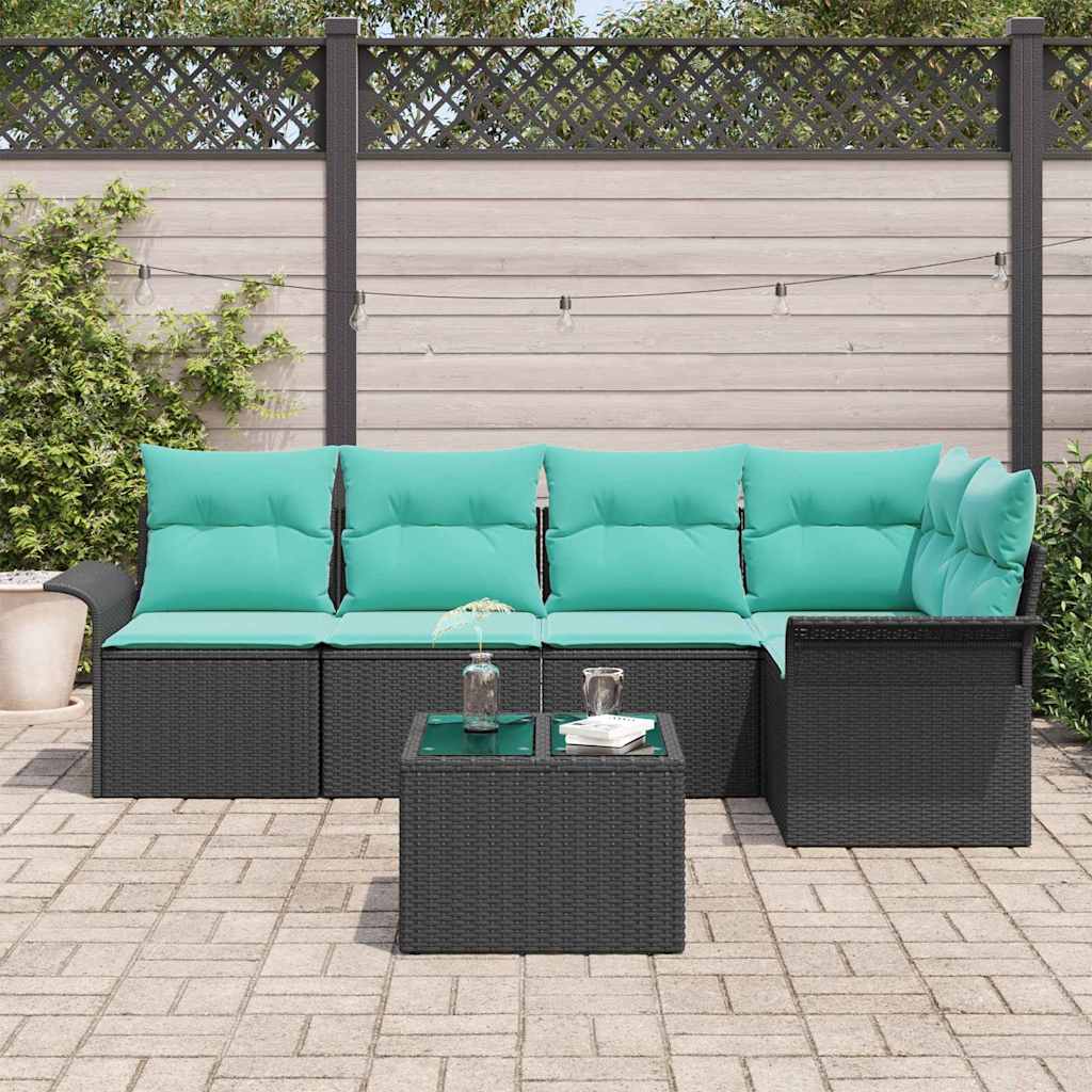 Gartensofa-set mit Speicher 6 pcs Schwarz Poly-Rattan