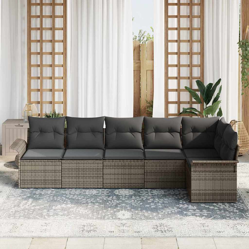 Garten-Sofa-Set mit Kissen mit Speicher 6 pcs Grau Poly Rattan