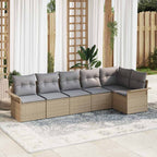 Garten-Sofa-Set mit Kissen mit Speicher 6 pcs Beige Poly Rattan