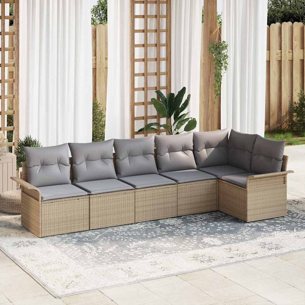 Garten-Sofa-Set mit Kissen mit Speicher 6 pcs Beige Poly Rattan