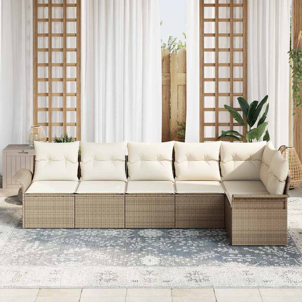 Garten-Sofa-Set mit Kissen mit Speicher 6 pcs Beige Poly Rattan